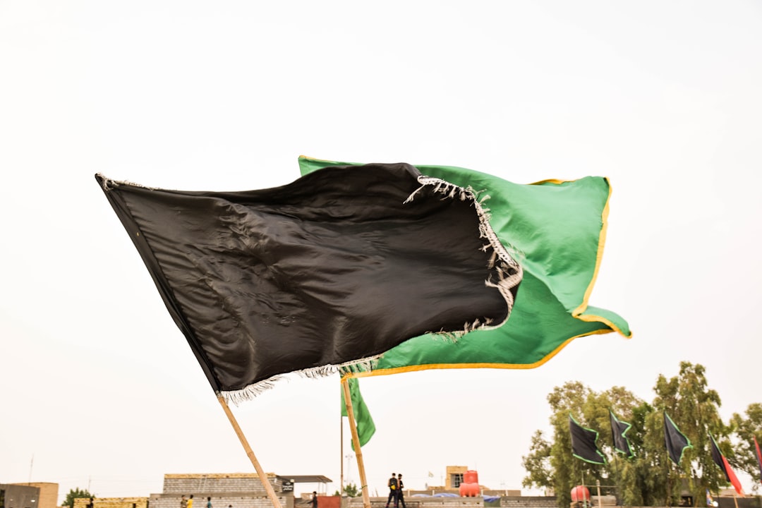 green and black waving flags